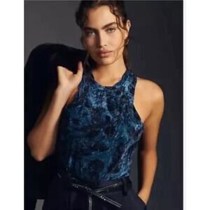 Anthropologie Pilcro NWT Blue Floral Crushed Velvet Racerback Tank Top SZ S